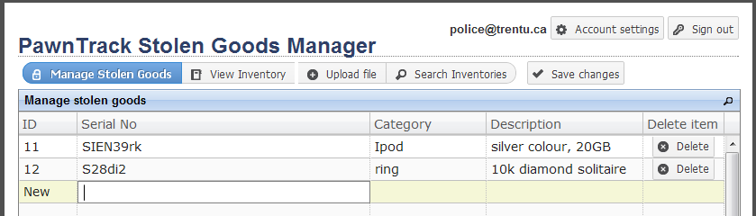 Adding new stolen goods